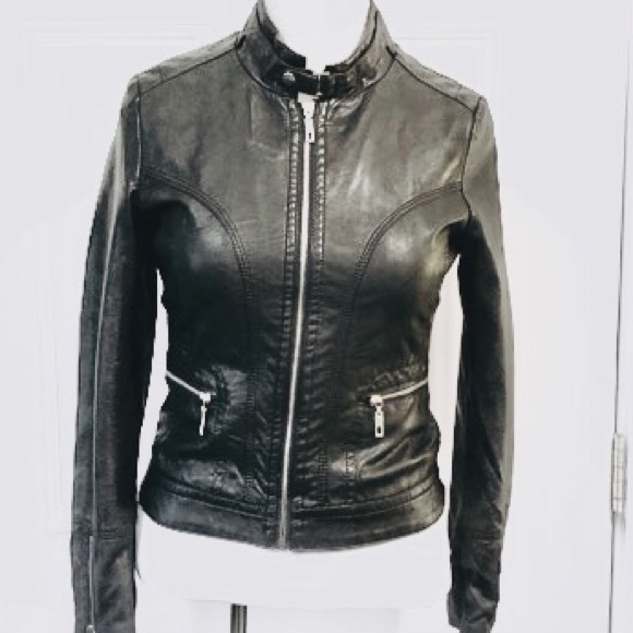 Coalition Downtown Jackets & Blazers - Black Faux Leather Perforated Design Moto Jacket